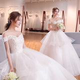 2025 New Wedding Dress Word Shoulder-To-Shoulder-To-Shoulder Flower Bride Lace White Wedding Dress Woman G17 HZ0517