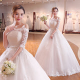 One-Word Shoulder Wedding Dress 2025 New Wedding Korean Version Of The Big-Size Bride In The Middle Sleeve Princess Thin Wedding Dress G18 HZ0517
