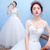 2025 Bride Large-Size Wedding Dress A Word Shoulder Thin Sleeve Lace Wedding Dress Woman T47 HZ0517