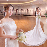 The New Bride's Shoulder-To-Shoulder Fish Tail Slim Slim Long Tail Large-Size Wedding Dress Y02 HZ0517