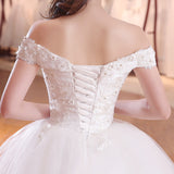 2025 New Wedding Dress Word Shoulder-To-Shoulder-To-Shoulder Flower Bride Lace White Wedding Dress Woman G17 HZ0517