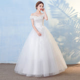 Direct Sales 2025 New Bridal Wedding Dress One-Word Shoulder Lace Flower Size Wedding Dress T52 HZ0517
