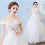 Direct Sales 2025 New Bridal Wedding Dress One-Word Shoulder Lace Flower Size Wedding Dress T52 HZ0517