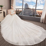 2025 New Sen Series Light Wedding Dress Bride A Word Shoulder Thin Lace Big Drag Tail Princess Dream Trip HZ0517
