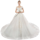 2025 New Sen Series Light Wedding Dress Bride A Word Shoulder Thin Lace Big Drag Tail Princess Dream Trip HZ0517