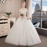 One-Word Shoulder Wedding Dress 2025 New Lace Bridal Wedding Large-Size Slim Thin Princess Dress HZ0517