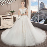 2025 New Sen Series Light Wedding Dress Bride A Word Shoulder Thin Lace Big Drag Tail Princess Dream Trip HZ0517