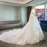 Wedding Dress 2026 New Bride's Word Shoulder Showing Lean Sleeve Long Tail Main Wedding Dress HZ0517