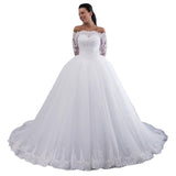 2026 New High-Waisted White Middle-Sleeved Princess Thin Shoulder Dress Repair Lace-Sleeved Wedding Dress HZ0517
