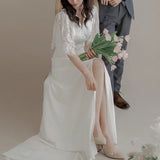 Sen Series Light Wedding Dress New Simple Dingy Noodles Small Tail Super Fairy Temperament Bride Dream Trip To Shoot The Yarn Woman HZ0517