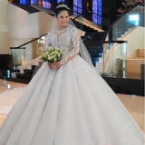 Long-Sleeved Wedding Dress 2026 New Lace Water Drill Big Tail Wedding Dress New Elegant Wedding Dress HZ0517