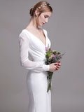 French Light Wedding Dress Bride Simple Temperament White Long-Sleeved Lace Long Tail Dress Dress Go Out Of The Lawn HZ0517