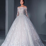 Wedding Dress 2026 New Model Bride Wedding Word Shoulder Long-Sleeved Lace Tug Tail Thin Large Size Wedding Dress HZ0517