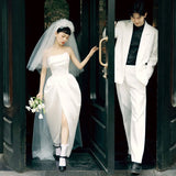Vintage Light Wedding Dress High-End Design Sense French Hepburn Style Yarn Simple Vertebry Temperament Brat White Dress HZ0517