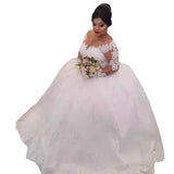 New Deep V Lord Wedding Dress New Large-Size Lace Long-Sleeved Wedding Dress Horn Yarn HZ0517