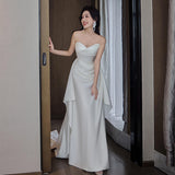 French Brated Light Wedding Dress Bride 2026 New High-End Feeld With The Yarn White Tail Dress Skirt HZ0517
