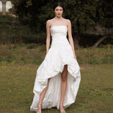 Brassing Retro Taffeta Wedding Dress Before The Short After The Long Niche Bride Outdoor Wedding Thin Main Yarn Travel Shot Light Wedding Dress HZ0517