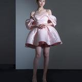 Small Man To Order A Wedding Dress Pale Pink Word Shoulder Thin Usually Wear Party Dinner Birthday Party Evening Dress HZ0517