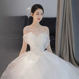 Brased Light Wedding Dress 2025 New Bridal Small Master Yarn French Simple Temperament Big Tail Yarn HZ0517