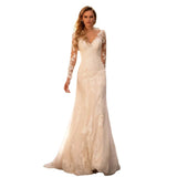 Bride Long-Sleeved Wedding Dress 2026 New Simple Thin Deep V Collar Bare Back Small Tail Shot Soft Yarn Lace Skirt HZ0517