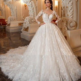 French Court Style Wedding Dress 2026 New Word Heavy Industry Women's Long-Sleeved Wedding Dress HZ0517