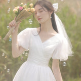 White Certificate Registration Small Evening Dress Women Usually Wear French Light Wedding Dress Engagement Dress Small White Dress Graduation HZ0517