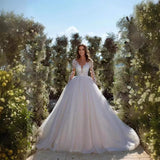 Wedding Long Sleeve V-Neck Tail Wedding Dress Light Luxury High-End Wedding Dress Heavy Industry Luxury Dream Wedding Dress HZ0517