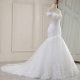 2026 New White Temperament Dream Lace Word Shoulder Long Tail French Wedding Dress HZ0517