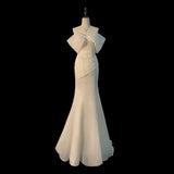 One-Word Shoulder-Sense-Wearing Light Wedding Dress New Fishtail High-End Feeling Small Tail Bride Goes Out Yarn Wedding Dress Woman HZ0517