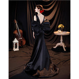 Temperament Famous Manic Black Bareback Birthday Party Dinner Annual Performance Show Butterfly Wedding Dress HZ0517