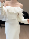 French Word Shoulder-Senselyny Light Wedding Dress Bride Simple Mori High-Quality Fishtail Welcome Dress Dress Yarn HZ0517