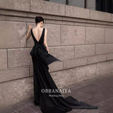 New V-Necked Denswear Black Evening Dress Light Luxury Niche Maid Temperament Fishtail Banquet Annual Meeting Presided Over The Dress HZ0517