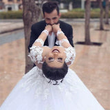 Deep V Collar Sleeve Long Main Wedding Dress Horn Horn Yarn Bride Wedding Large Size Main Wedding Dress HZ0517