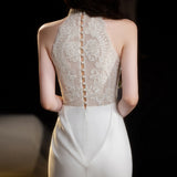 French Light Wedding Dress Bride Retro Feeling Welcome Yarn Temperament Hanging Neck Lace Fishtail Morning Dress Dress Female HZ0517