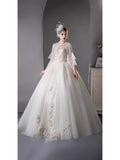 2026 New Wedding Dress A Word Shoulder Thin Bow Trip Princess Ponpong Skirt Go Out Of The Yarn Bubble Sleeve Fairy HZ0517