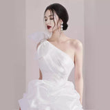 White French Slanted Shoulder Short Temperament Banquet Birthday Party Adult Bridesmaid Dress Can Usually Wear Daily Dress HZ0517