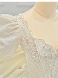 French Retro V-Neck Wedding Dress 2026 New Bride At The Runaway Princess Punt Skirt High-End Texture Small Tail Heavy Industry HZ0517