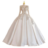 French Wedding Dress 2026 New Bridal Long-Sleeved Heavy Industry V-Necked Fascling Court Style Landlord Wedding Dress HZ0517