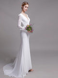 French Light Wedding Dress Bride Simple Temperament White Long-Sleeved Lace Long Tail Dress Dress Go Out Of The Lawn HZ0517