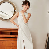 French White Bride High-End Feel Dress Simple Retro High-Waist Travel Holiday Certificate Registration Dress HZ0517