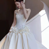 French Denate Brated Wedding Dress 2026 New Bridal Korean Simple Small Big Drag Tail Main Yarn HZ0517