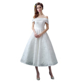 Evening Dress Women Long Simple White Shoulder Sweet With Bone Lace Repair Evening Dress Bridesmaid Suit HZ0517