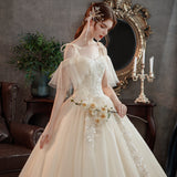 Champagne Light Main Wedding Dress 2026 Bride's New Large-Size Mori Dreamy Super Fairy Simple Shoulder Temperament Dress HZ0517