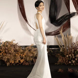 Hanging Neck Light Wedding Dress Simple Small Man Mori Bare Back Engagement Dress Can Usually Wear A Certificate To Register A Small White Dress Woman HZ0517