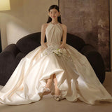 French Light Wedding Dress Simple New Bride High-End Feeld With The Densified Neck Out Of The Dress Temperament Welcome Main Yarn Tail HZ0517