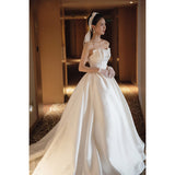 French Brag Main Wedding Dress New Bride Light Luxury Stirry With Super Fairy Simple Heben Thin Yarn Woman HZ0517