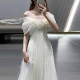 One-Word Shoulder Light Wedding Dress Korean Super Xiansen Bride's Morning Robes Go Out Yarn Light Luxury Thin Dress Dress HZ0517