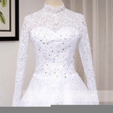 Korean-Style Vertiny Light Wedding Dress Bride With A Word Shoulder Long Sleeves Thin New Main Yarn Simple Retro Tailed Dress HZ0517
