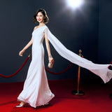 Banquet Evening Dress Female 2026 New White Host Dress Simple Generous Long Body Temperament Dress HZ0517