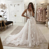 2026 Deep V Sexy Body Wedding Dress Autumn New Fashion Simple Famous Temperament Generous HZ0517